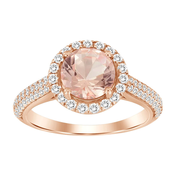 LADIES RING 1/2 CT ROUND/ROUND/PEACH MORGANITE DIAMOND 10K ROSE GOLD(CENTER-1 1/5)