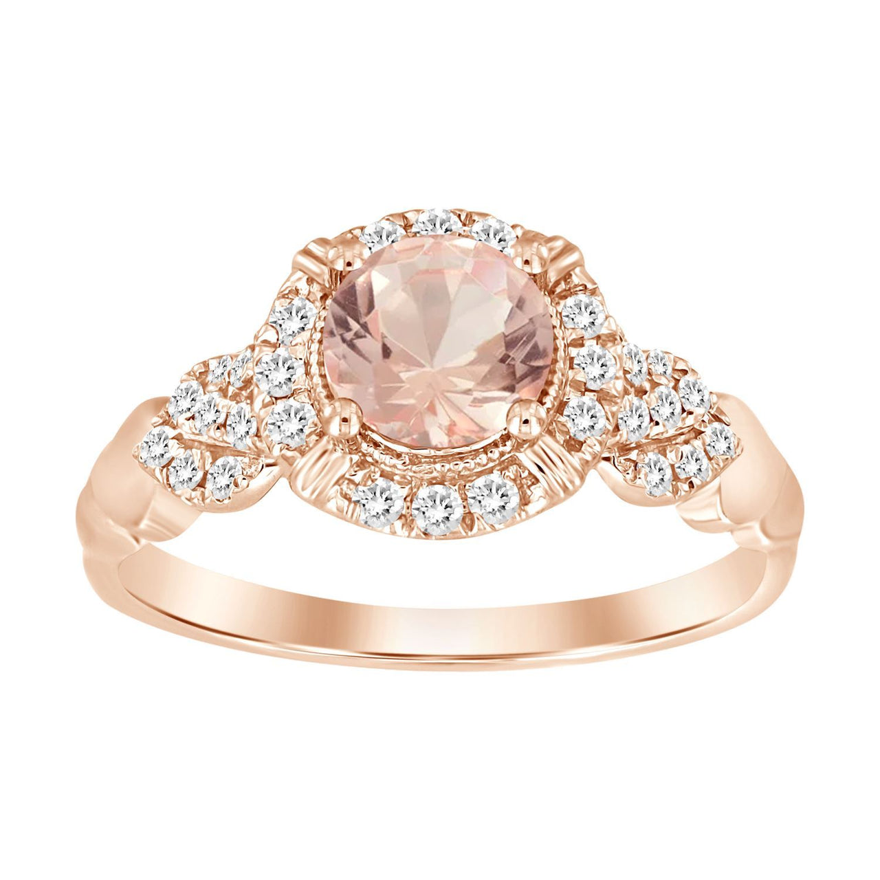 LADIES RING 1/5 CT ROUND/ROUND/PEACH MORGANITE DIAMOND 10K ROSE GOLD(CENTER-3/4)