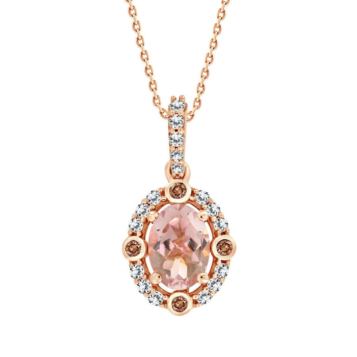 18ct Rose Gold 2.02ct Morganite 0.16ct Diamond Pear Cut Necklace D