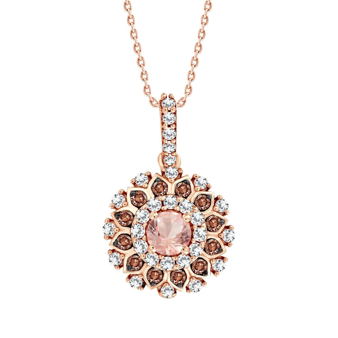 LADIES PENDANT 3/8 CT ROUND/CAPPUCCINO PEACH MORGANITE DIAMOND 10K ROSE GOLD (CENTER-1/4)