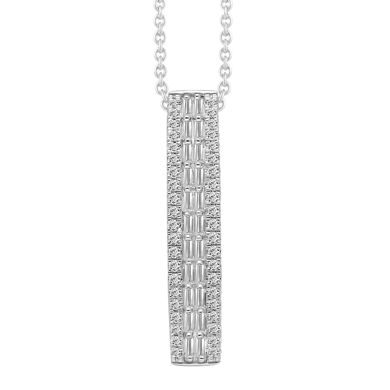 LADIES PENDANT 1/2 CT ROUND/BAGUETTE DIAMOND 10K WHITE GOLD