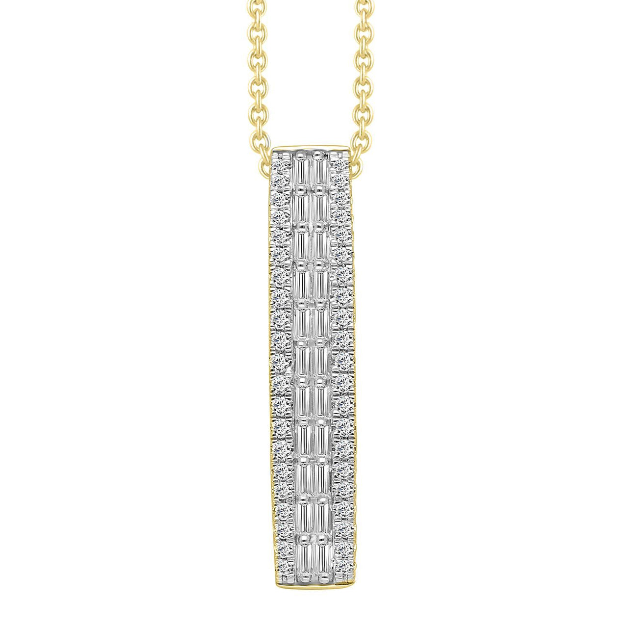 LADIES PENDANT 1/2 CT ROUND/BAGUETTE DIAMOND 10K YELLOW GOLD