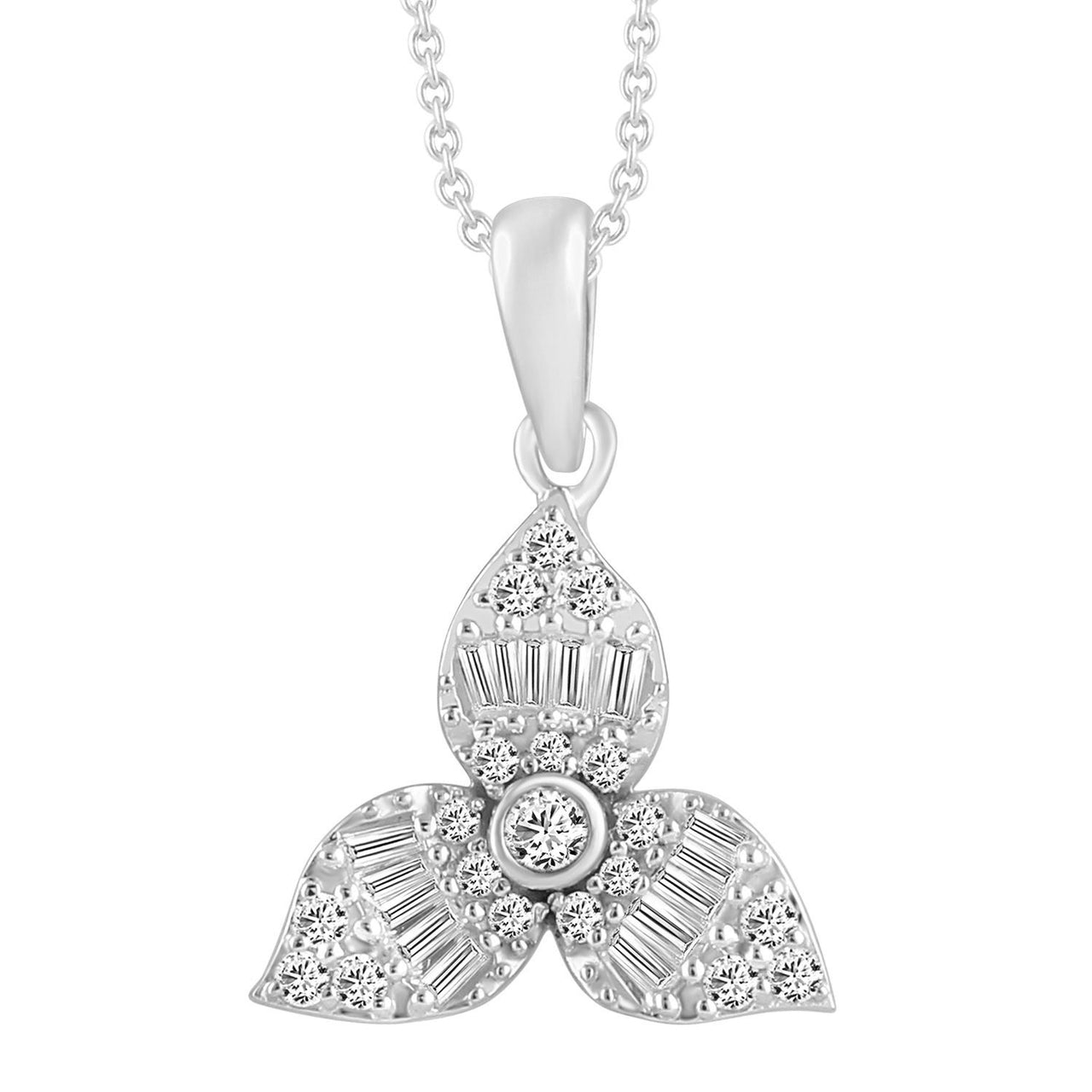 LADIES PENDANT 1/4 CT ROUND/BAGUETTE DIAMOND 10K WHITE GOLD