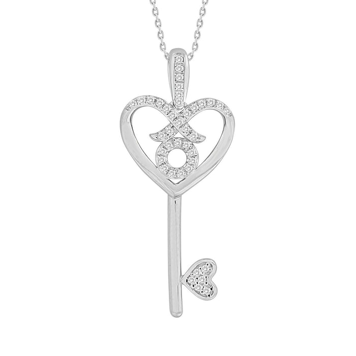 LADIES PENDANT 1/10 CT ROUND DIAMOND 10K WHITE GOLD