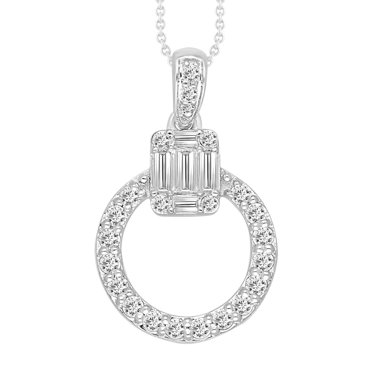 LADIES PENDANT 1/4 CT ROUND/BAGUETTE DIAMOND 10K WHITE GOLD