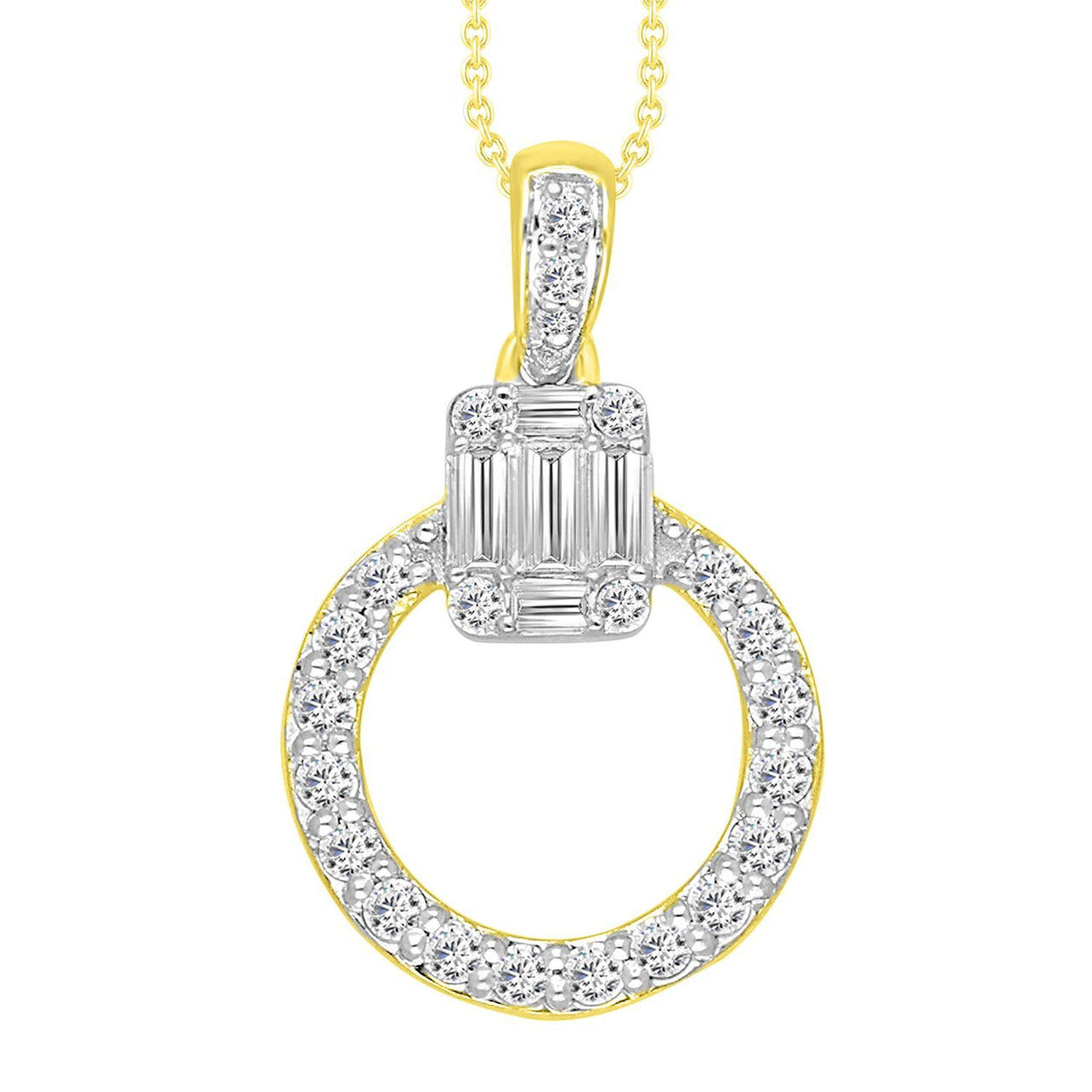 LADIES PENDANT 1/4 CT ROUND/BAGUETTE DIAMOND 10K YELLOW GOLD