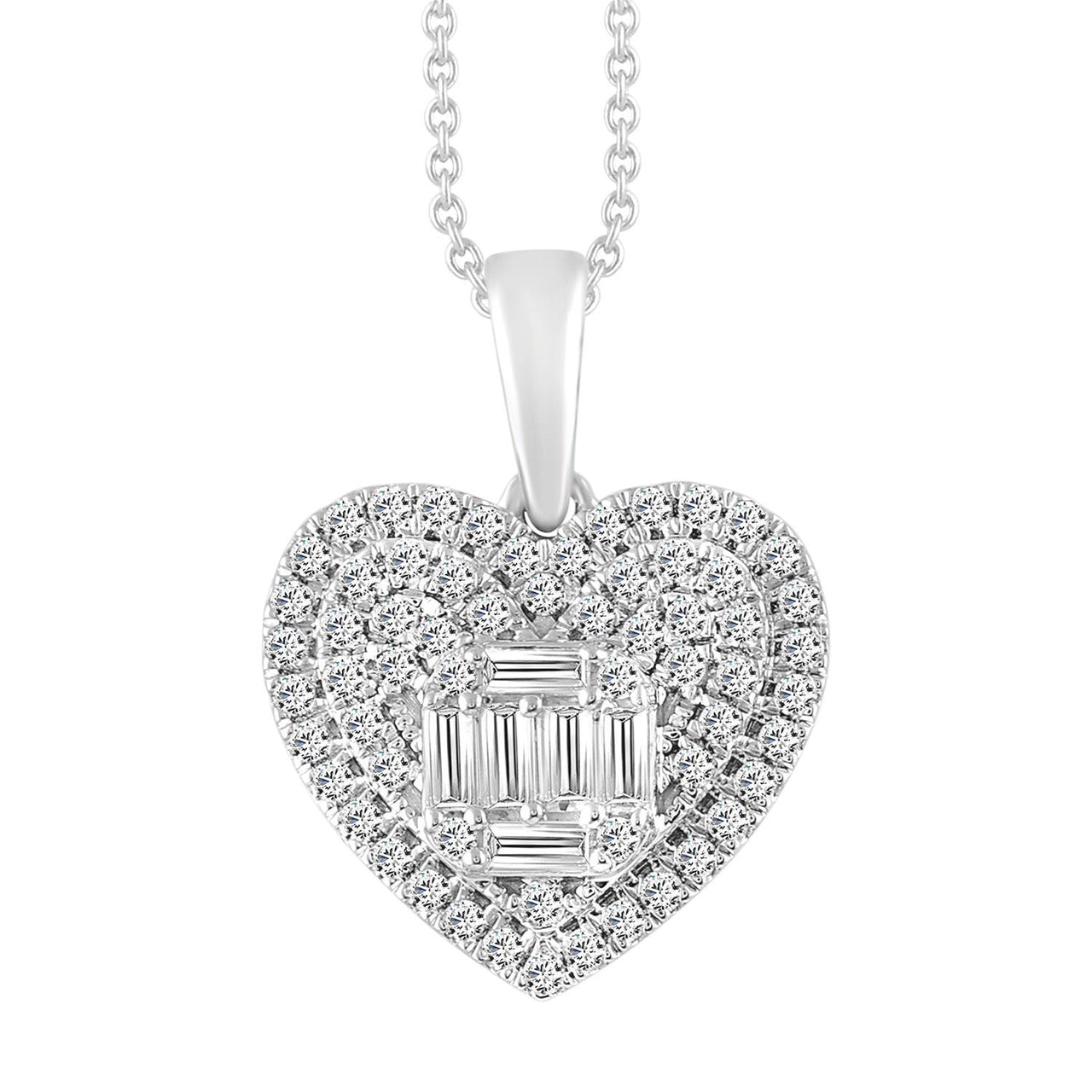 LADIES PENDANT 1/2 CT ROUND/BAGUETTE DIAMOND 10K WHITE GOLD