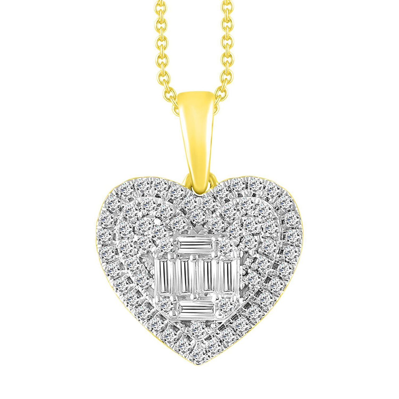 LADIES PENDANT 1/2 CT ROUND/BAGUETTE DIAMOND 10K YELLOW GOLD