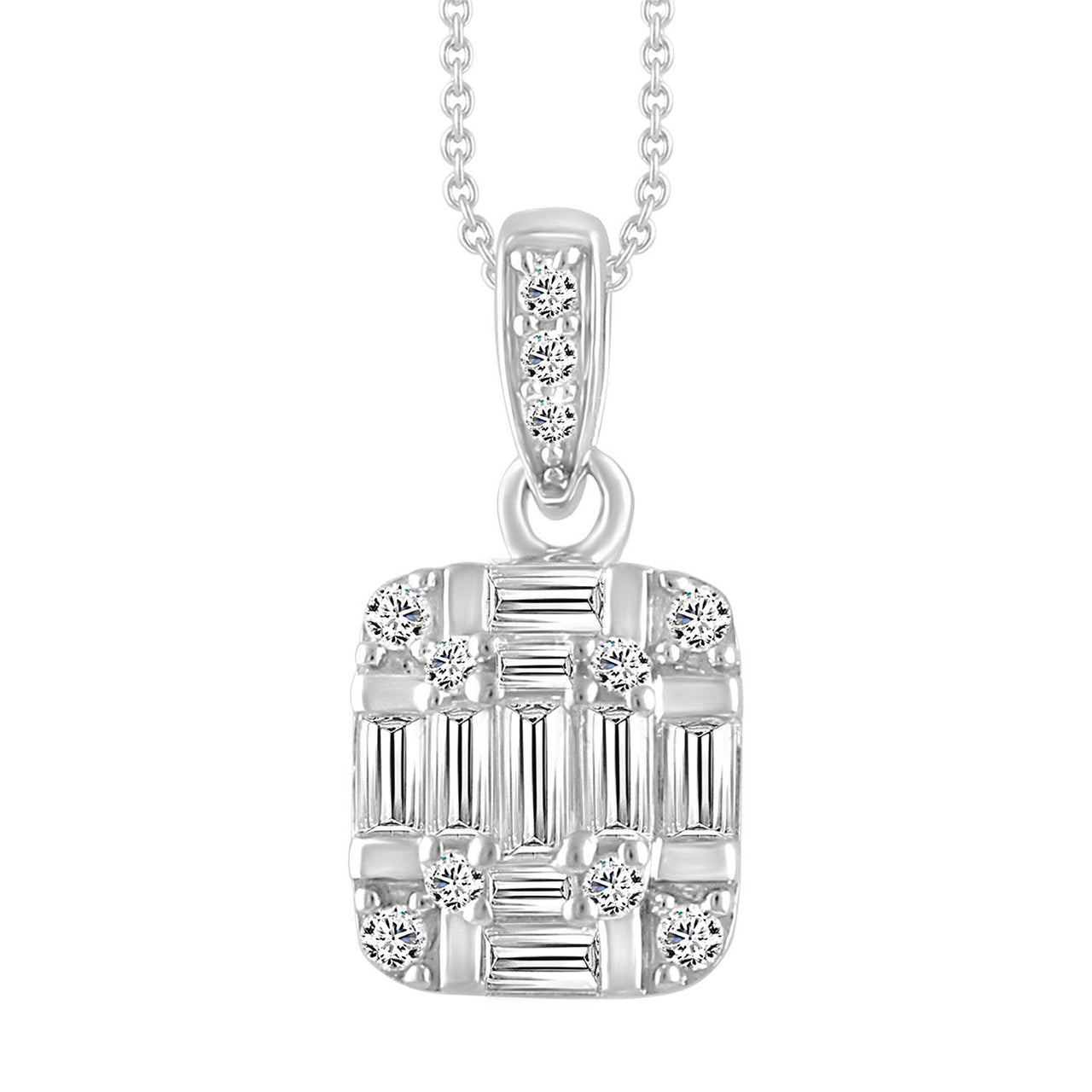LADIES PENDANT 1/4 CT ROUND/BAGUETTE DIAMOND 10K WHITE GOLD