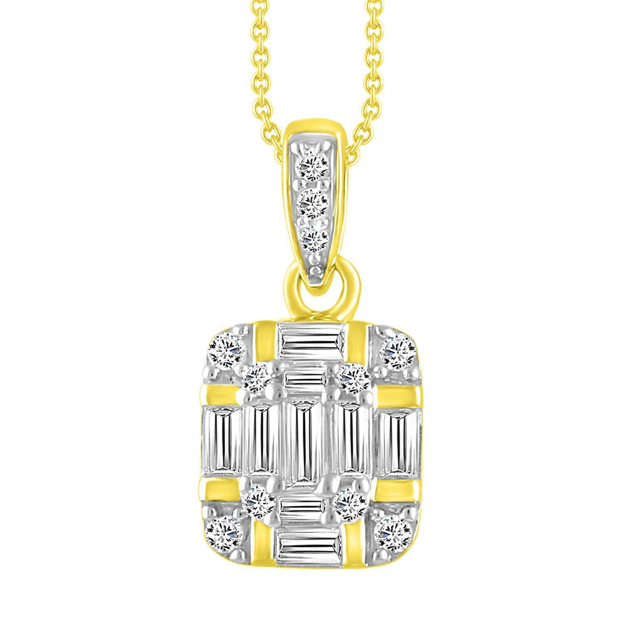 LADIES PENDANT 1/4 CT ROUND/BAGUETTE DIAMOND 10K YELLOW GOLD