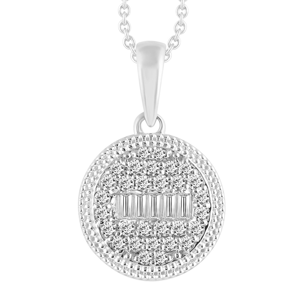 LADIES PENDANT 1/4 CT ROUND/BAGUETTE DIAMOND 10K WHITE GOLD