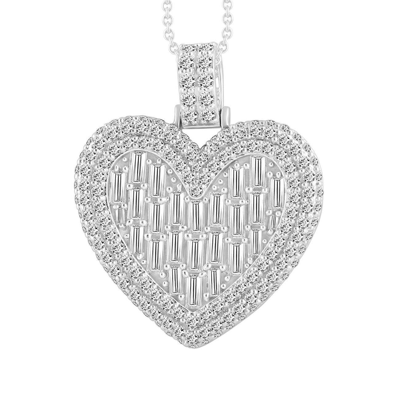 LADIES PENDANT 2 CT ROUND/BAGUETTE DIAMOND 10K WHITE GOLD