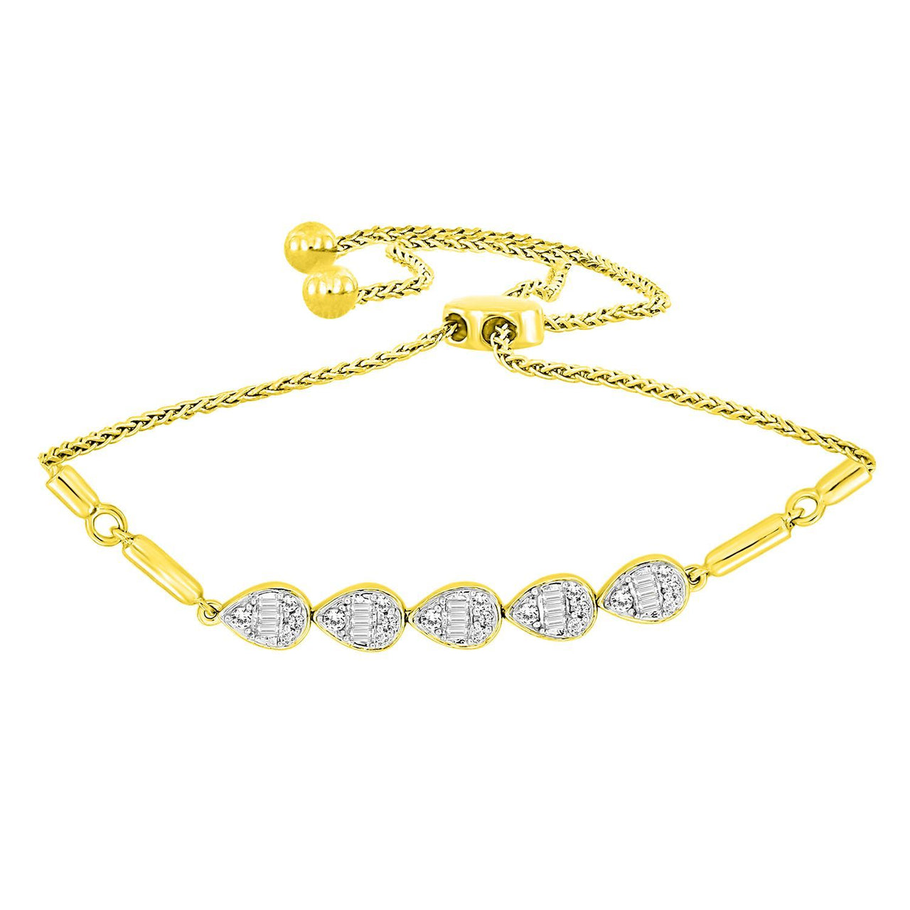LADIES BRACELET 1/3 CT ROUND/BAGUETTE DIAMOND SS SILVER YELLOW PLATING