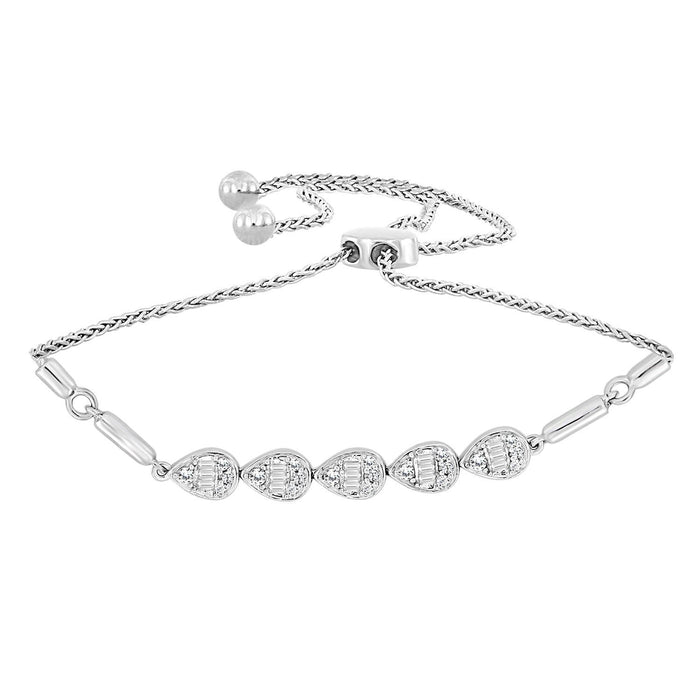 LADIES BRACELET 1/3 CT ROUND/BAGUETTE DIAMOND SS SILVER WHITE