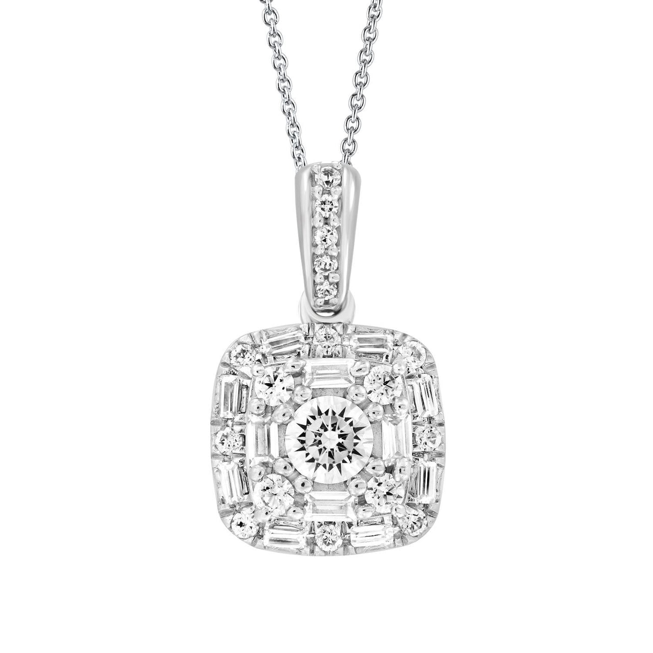 LADIES PENDANT 1/2 CT ROUND/BAGUETTE DIAMOND 14K WHITE GOLD