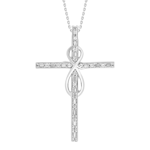 LADIES PENDANT 1/5 CT ROUND/BAGUETTE DIAMOND 10K WHITE GOLD