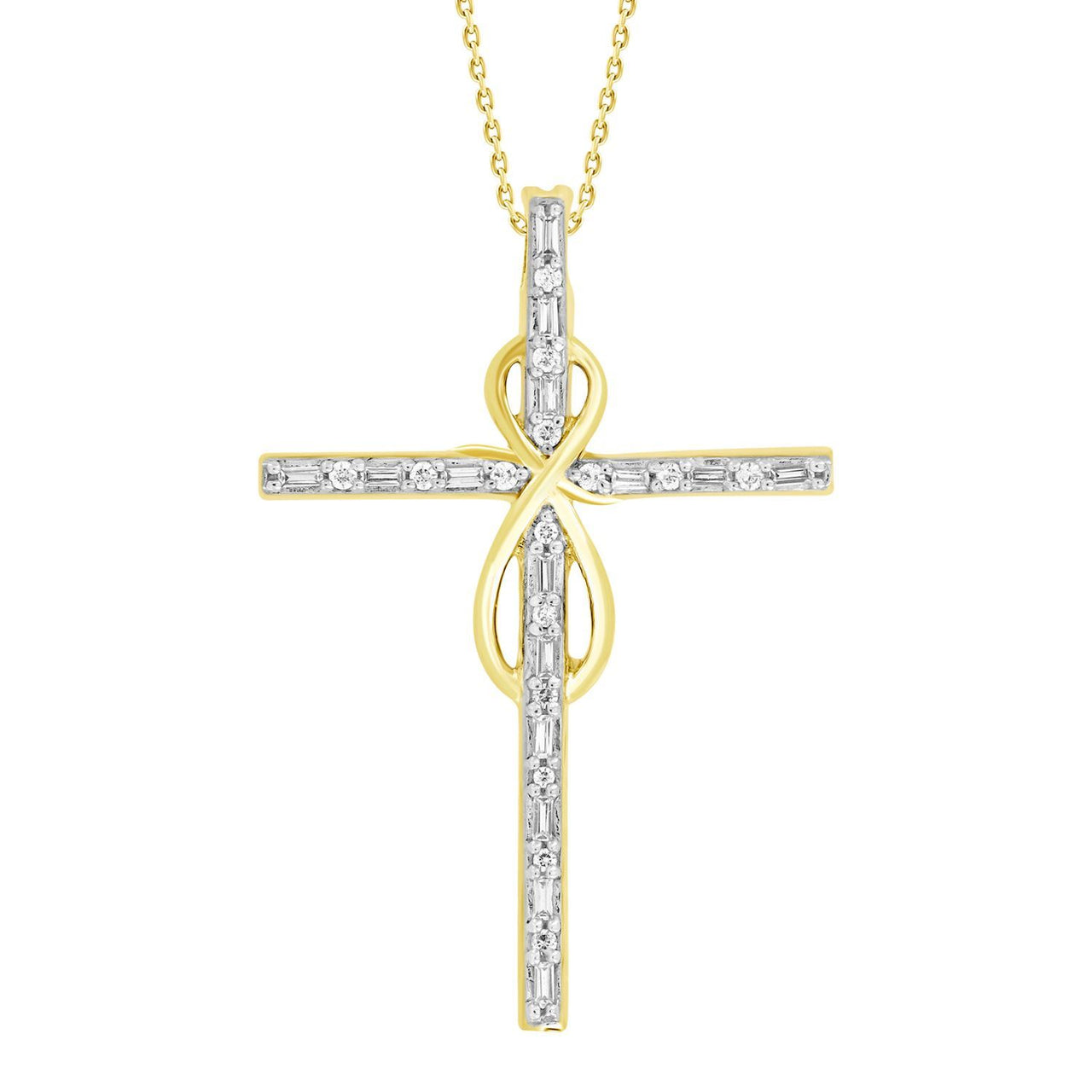 LADIES PENDANT 1/5 CT ROUND/BAGUETTE DIAMOND 10K YELLOW GOLD