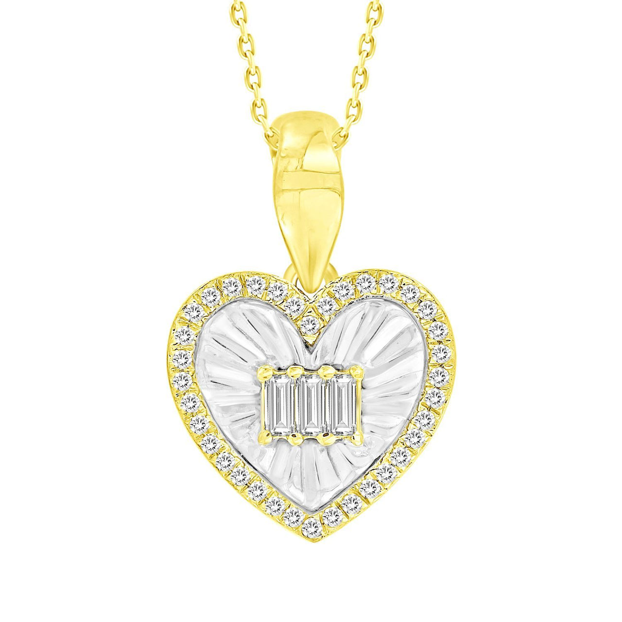 LADIES PENDANT 1/10 CT ROUND/BAGUETTE DIAMOND 10K YELLOW GOLD