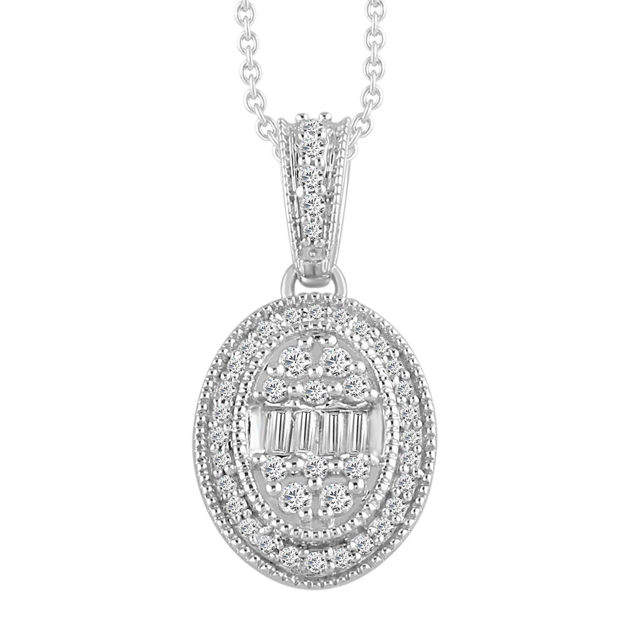 LADIES PENDANT 1/4 CT ROUND/BAGUETTE DIAMOND 10K WHITE GOLD