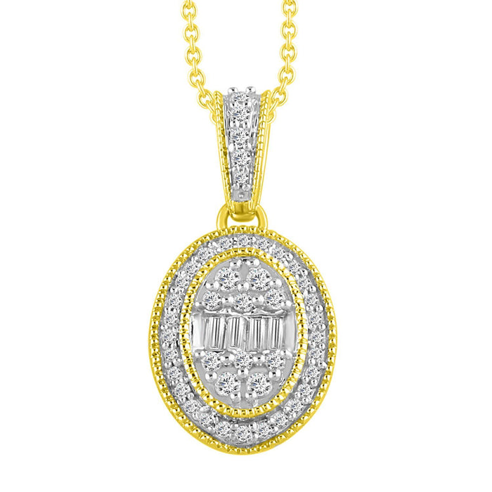 LADIES PENDANT 1/4 CT ROUND/BAGUETTE DIAMOND 10K YELLOW GOLD