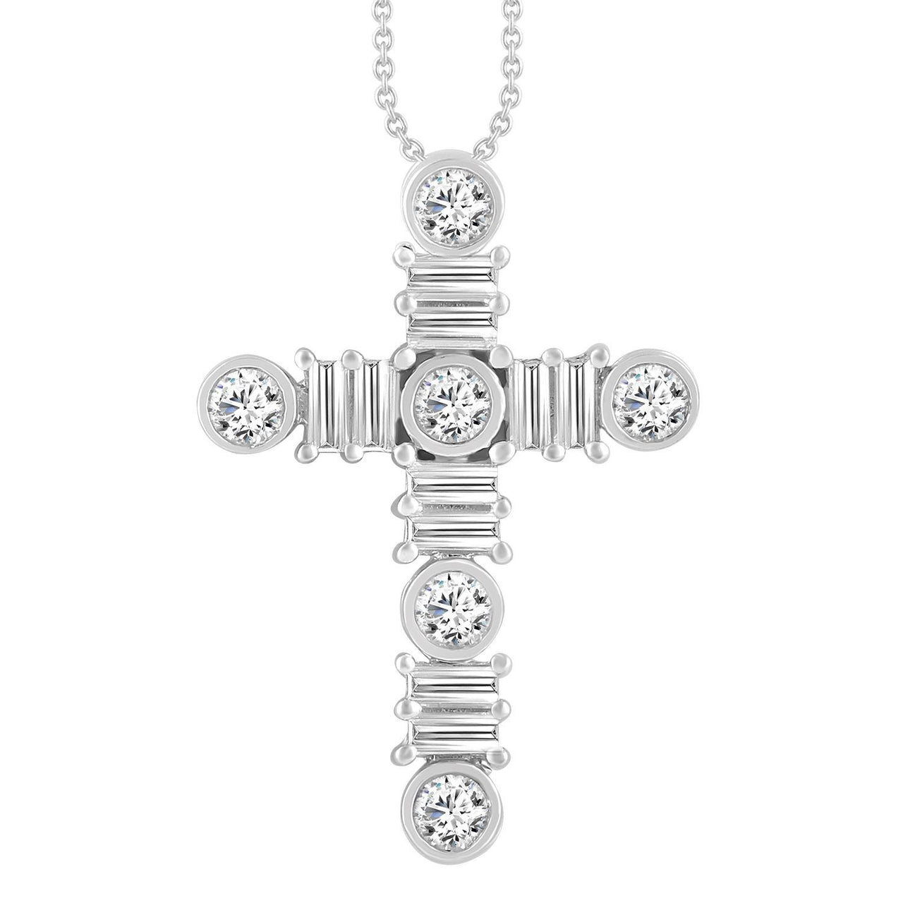 LADIES PENDANT 1 CT ROUND/BAGUETTE DIAMOND 14K WHITE GOLD