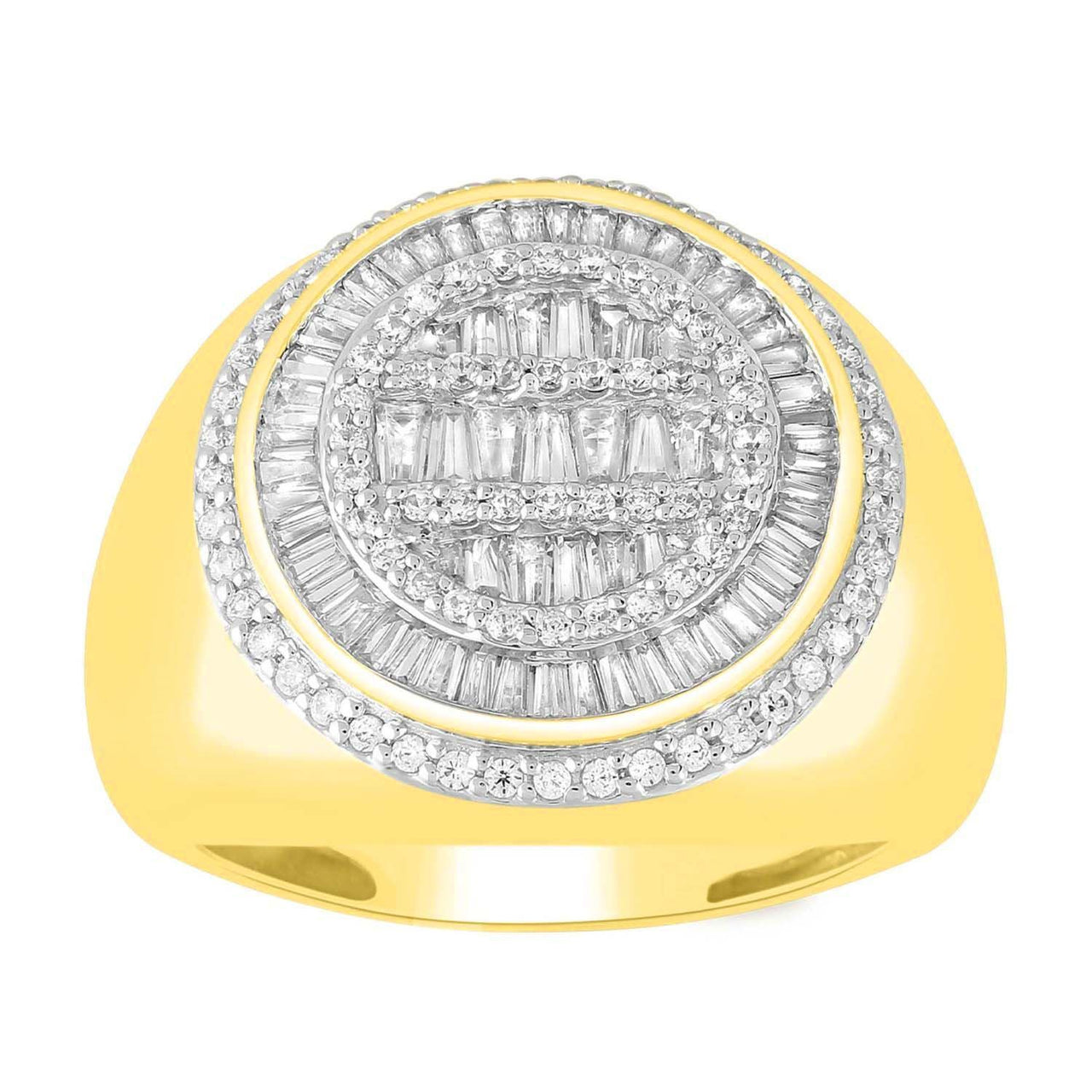 MEN'S RING 1 1/2 CT ROUND/BAGUETTE DIAMOND 10K YELLOW GOLD