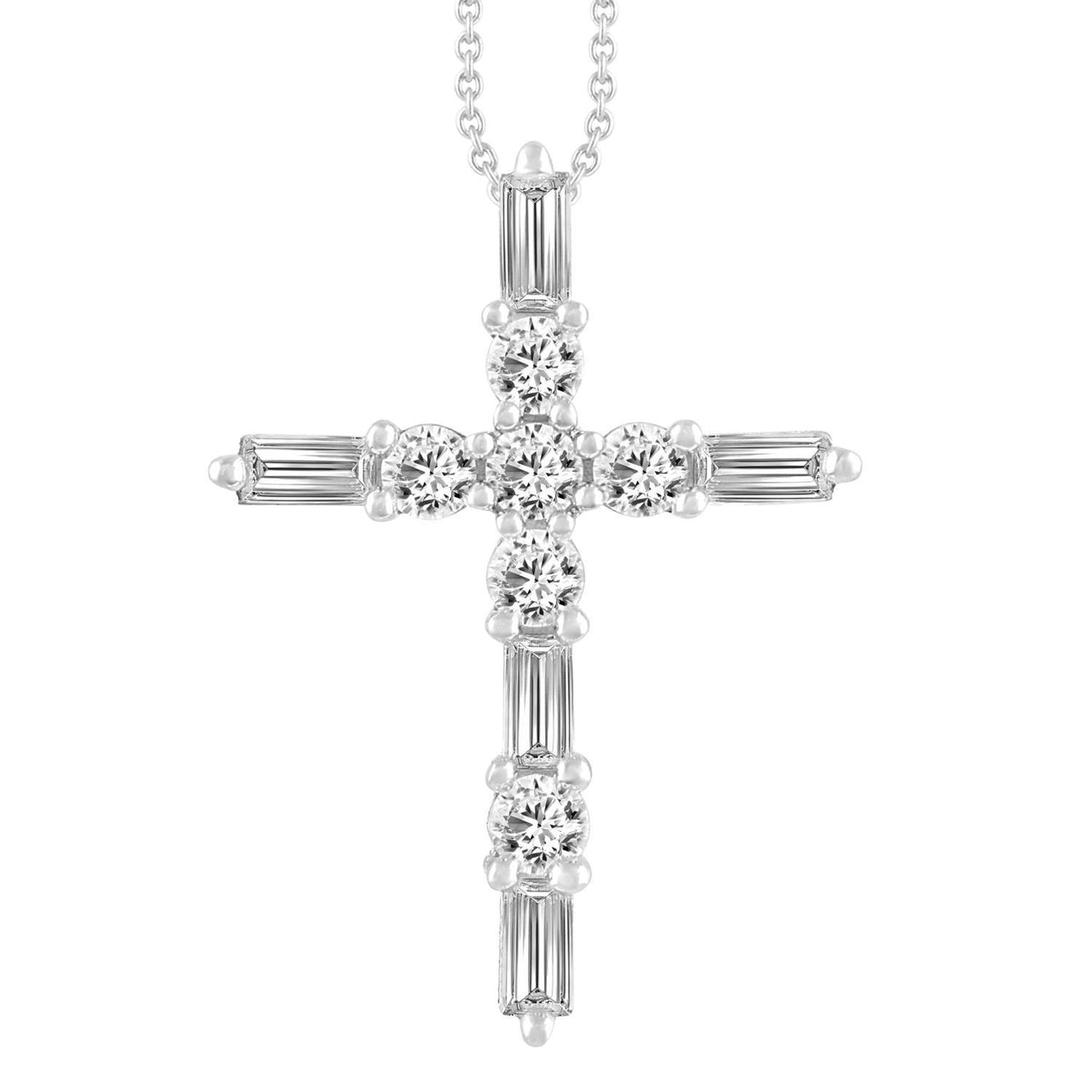 LADIES PENDANT 1 CT ROUND/BAGUETTE DIAMOND 14K WHITE GOLD