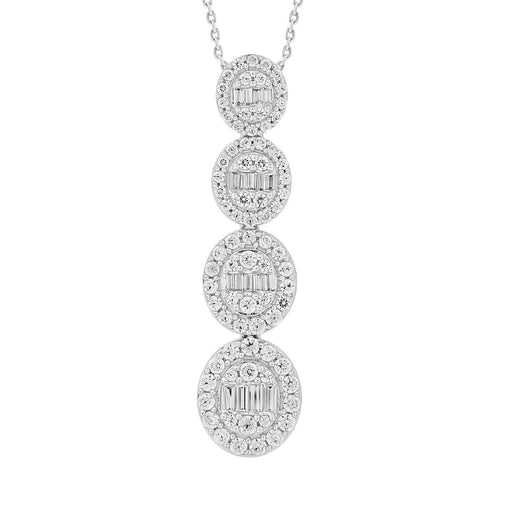 LADIES PENDANT 1 CT ROUND/BAGUETTE DIAMOND 14K WHITE GOLD