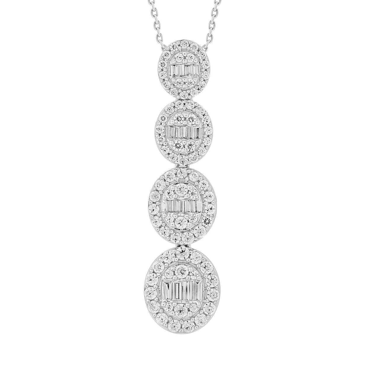 LADIES PENDANT 1 CT ROUND/BAGUETTE DIAMOND 14K WHITE GOLD