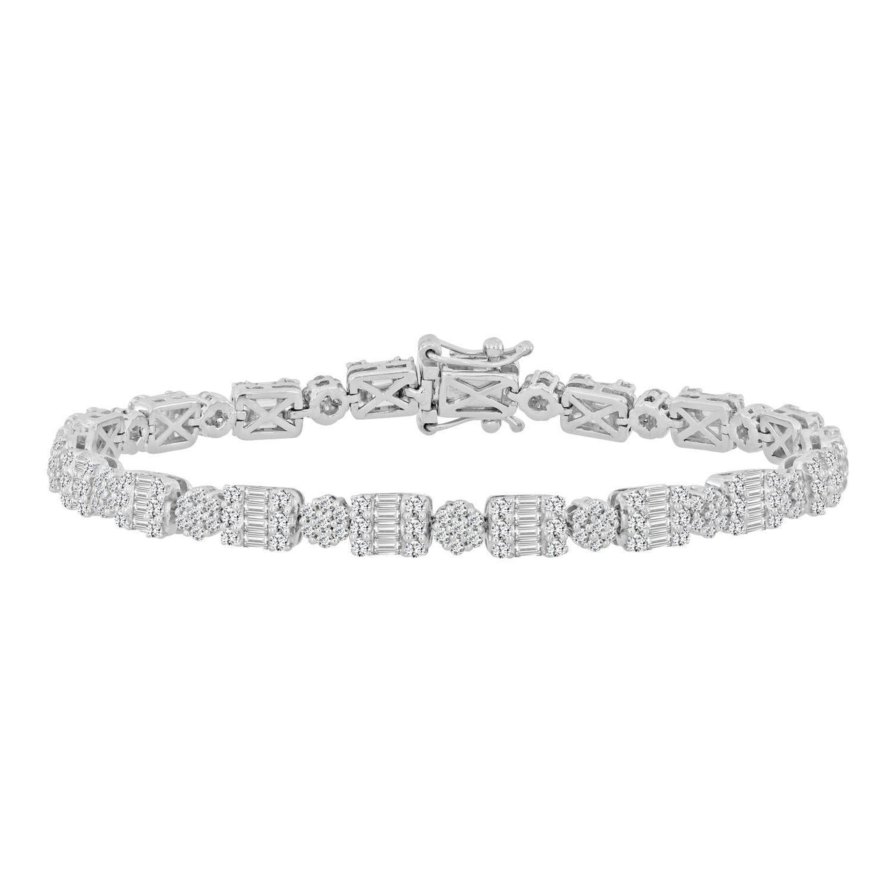 LADIES BRACELET 3 CT ROUND/BAGUETTE DIAMOND 14K WHITE GOLD
