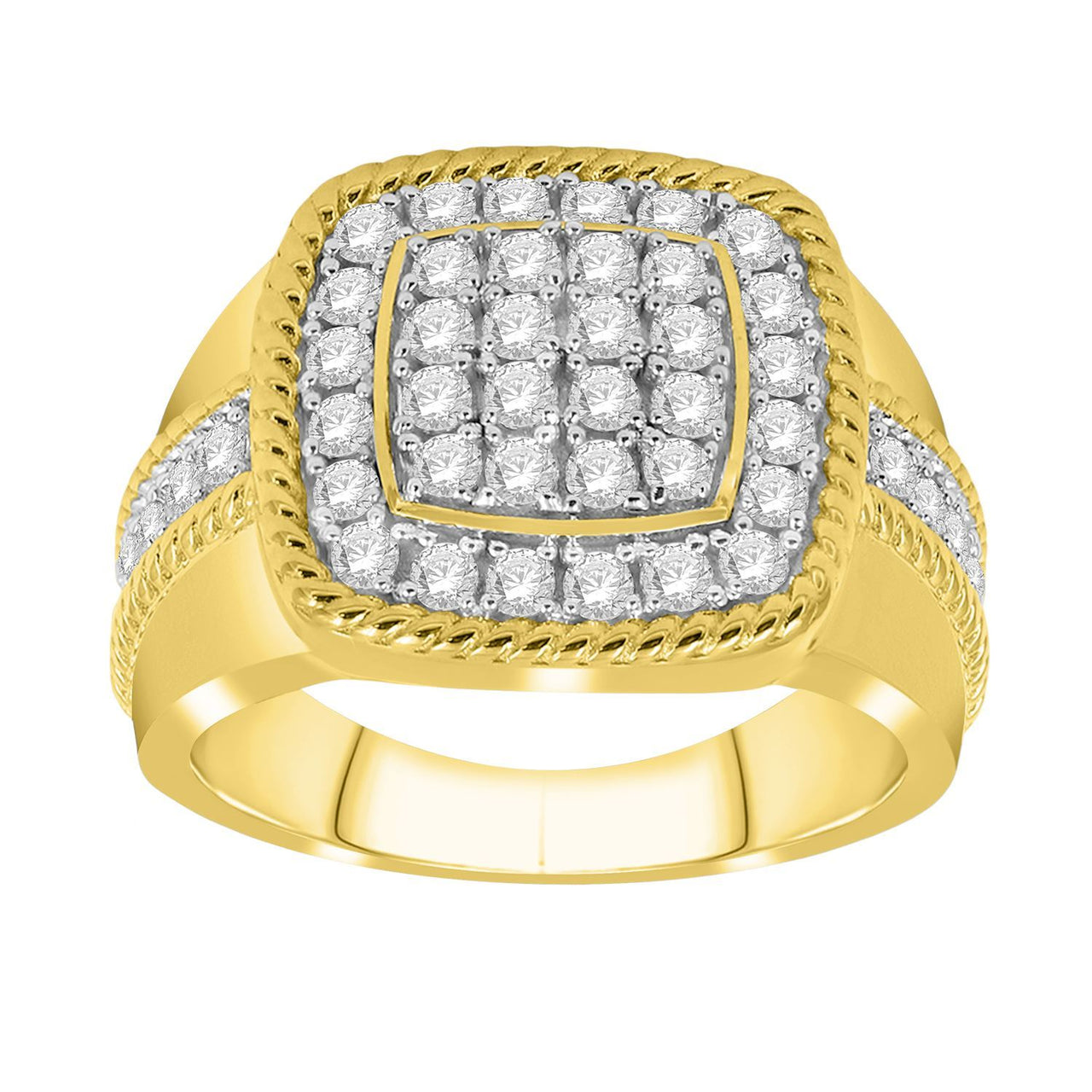 MEN'S RING 1 1/4 CT ROUND DIAMOND 10K YELLOW GOLD