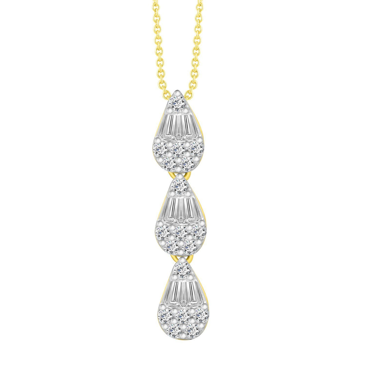 LADIES NECKLACE 3/8 CT ROUND/BAGUETTE DIAMOND 10K YELLOW GOLD