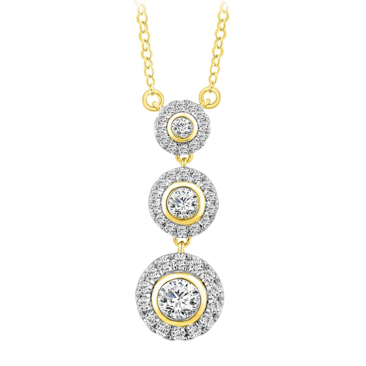 LADIES NECKLACE 1 CT ROUND DIAMOND 10K YELLOW GOLD