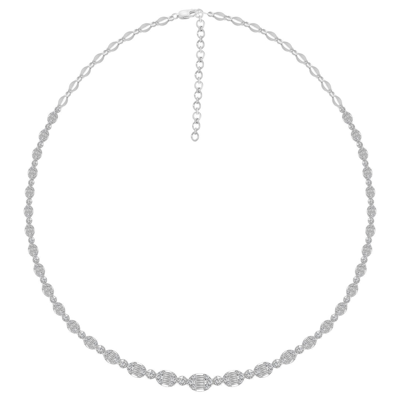 LADIES NECKLACE 3 CT ROUND/BAGUETTE DIAMOND 14K WHITE GOLD
