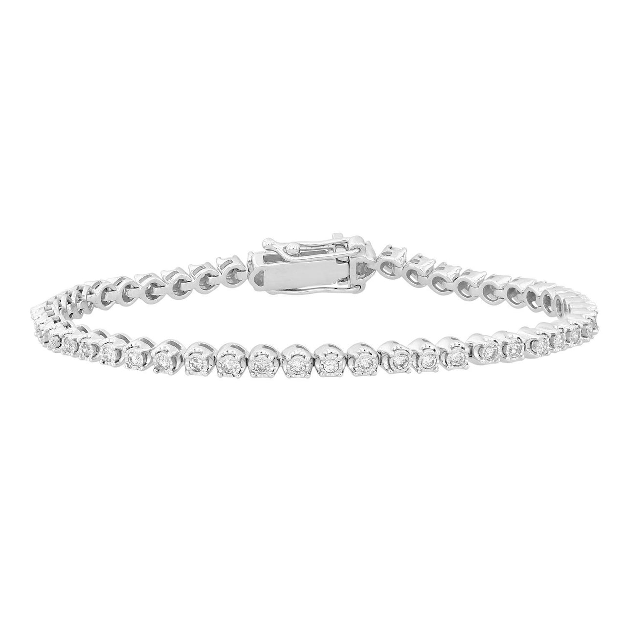 LADIES BRACELET 1 CT ROUND DIAMOND 10K WHITE GOLD