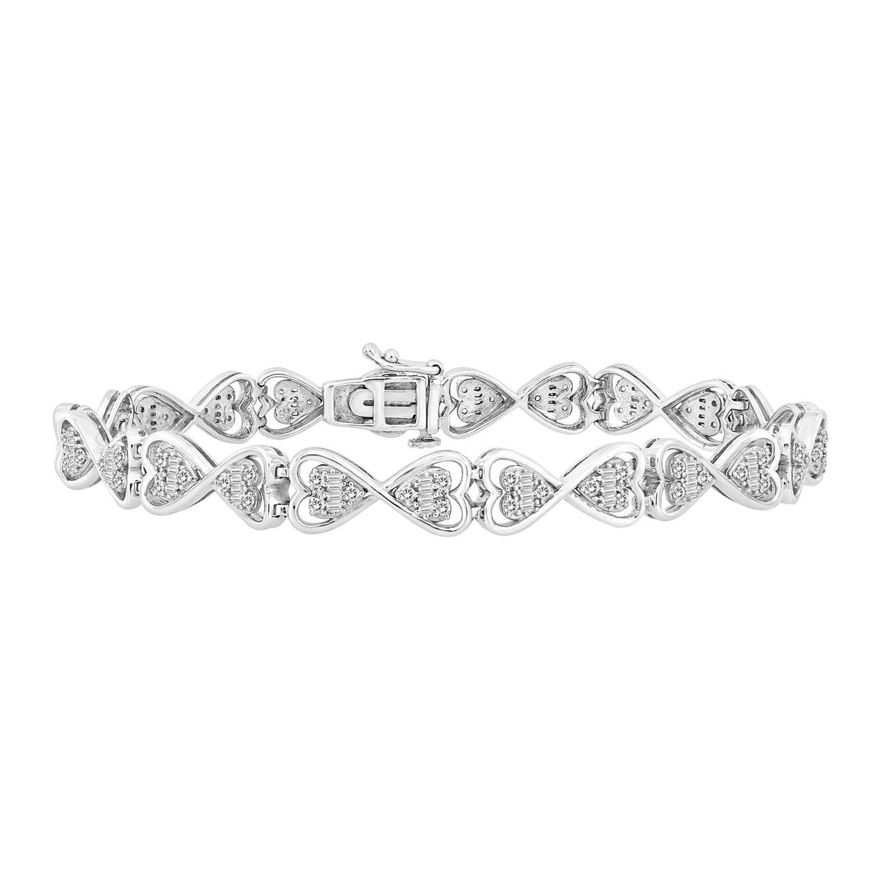 LADIES BRACELET 1 CT ROUND/BAGUETTE DIAMOND 10K WHITE GOLD
