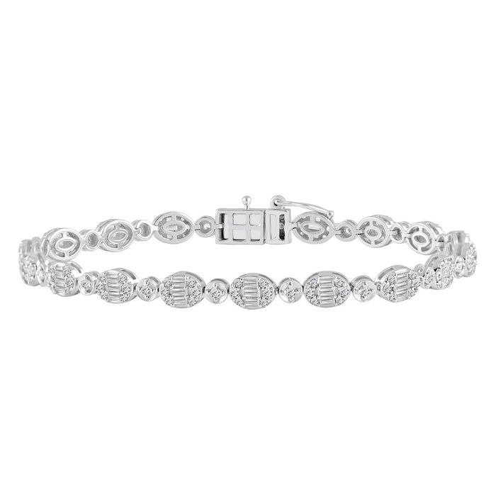 LADIES BRACELET 2 CT ROUND/BAGUETTE DIAMOND 14K WHITE GOLD