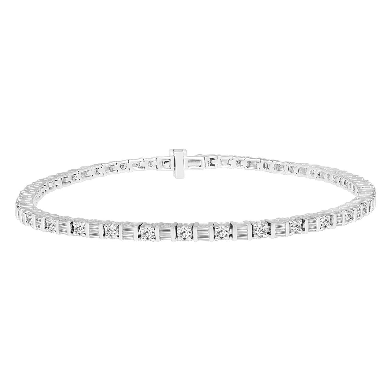 LADIES BRACELET 2 CT ROUND/BAGUETTE DIAMOND 14K WHITE GOLD
