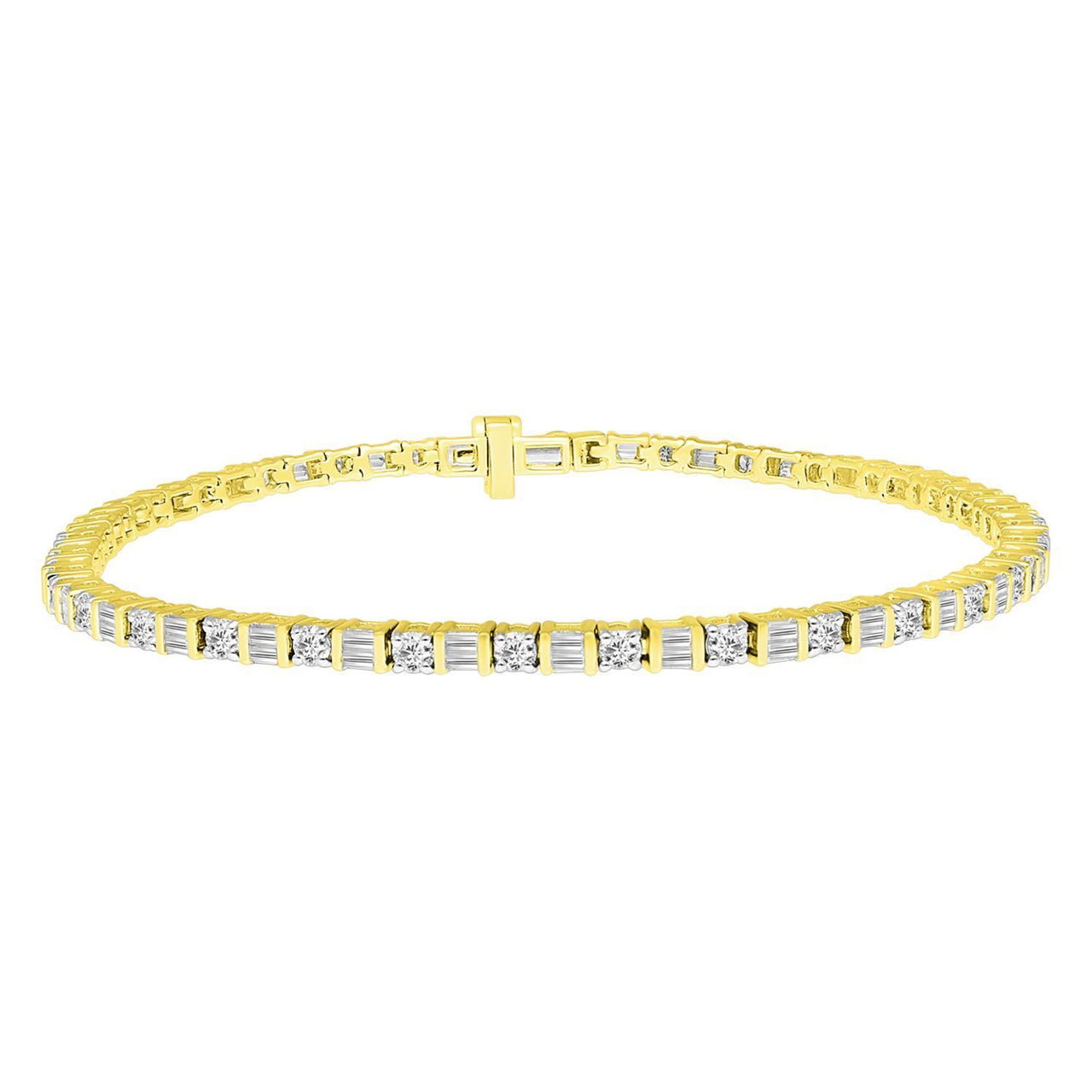LADIES BRACELET 2 CT ROUND/BAGUETTE DIAMOND 14K YELLOW GOLD