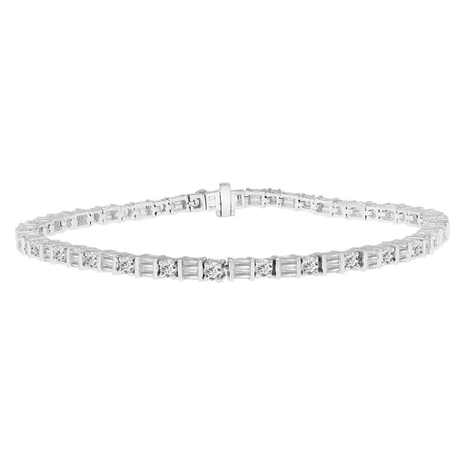 LADIES BRACELET 3 CT ROUND/BAGUETTE DIAMOND 10K WHITE GOLD