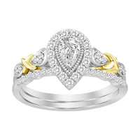 Thumbnail for LADIES BRIDAL RING SET 1/2 CT ROUND/PEAR DIAMOND 14K TT WHITE & YELLOW GOLD