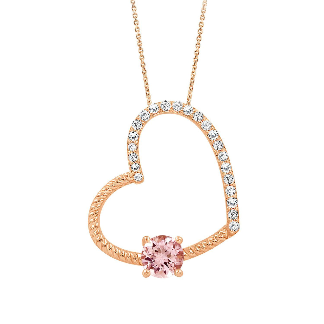 LADIES PENDANT 5/8 CT ROUND PEACH MORGANITE DIAMOND 10K ROSE GOLD (CENTER-1/2 CT)