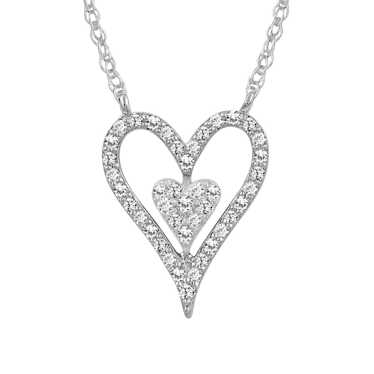 LADIES NECKLACE 1/4 CT ROUND DIAMOND 10K WHITE GOLD