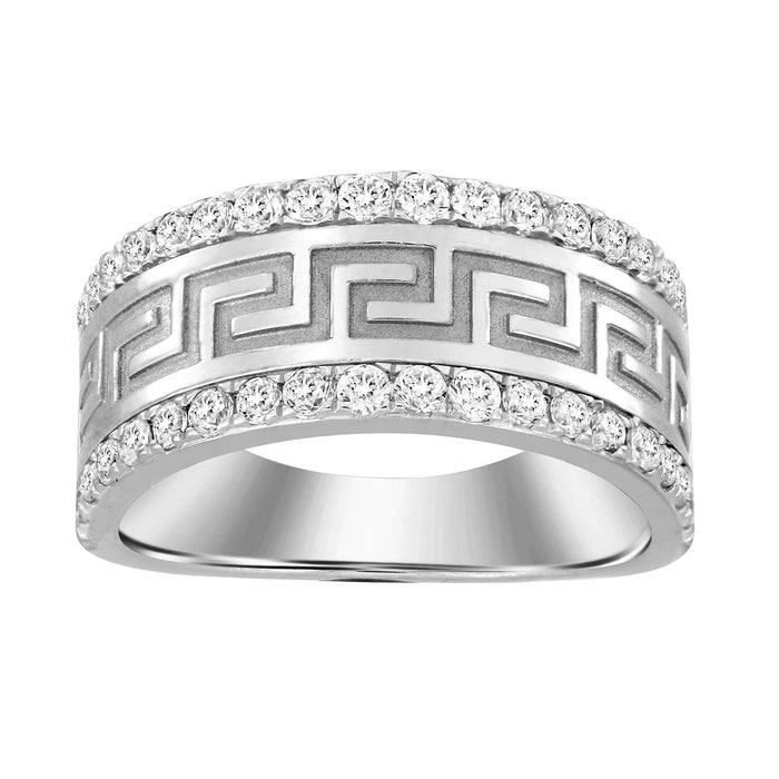 MEN'S RING 1 CT ROUND DIAMOND 14K WHITE GOLD