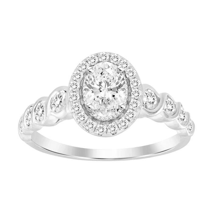 LADIES ENGAGEMENT RING 1 CT ROUND/OVAL DIAMOND 14K WHITE GOLD (CENTER-1/2CT) - SI QUALITY
