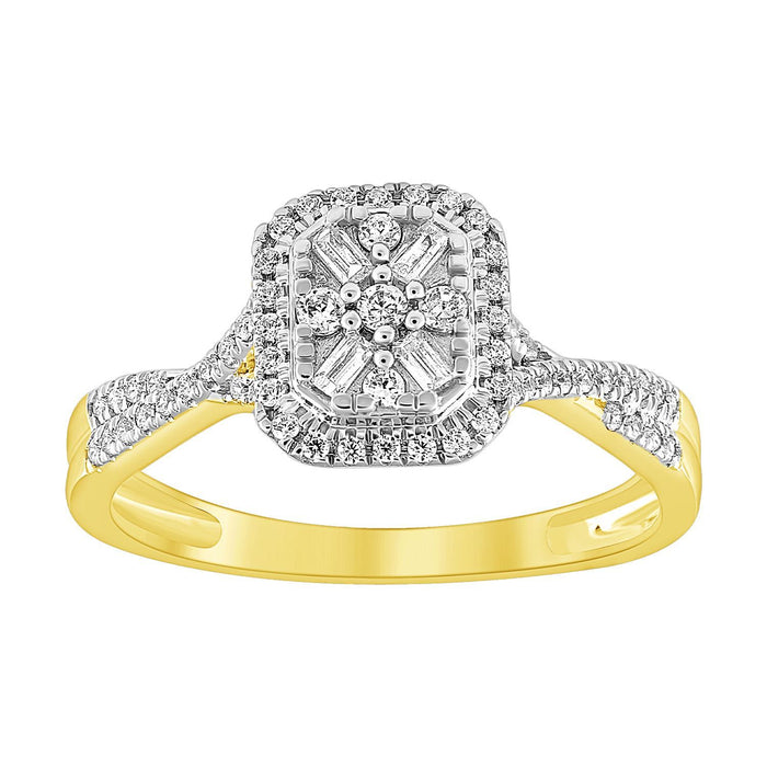 LADIES RING 1/4 CT ROUND/BAGUETTE DIAMOND 10K YELLOW GOLD