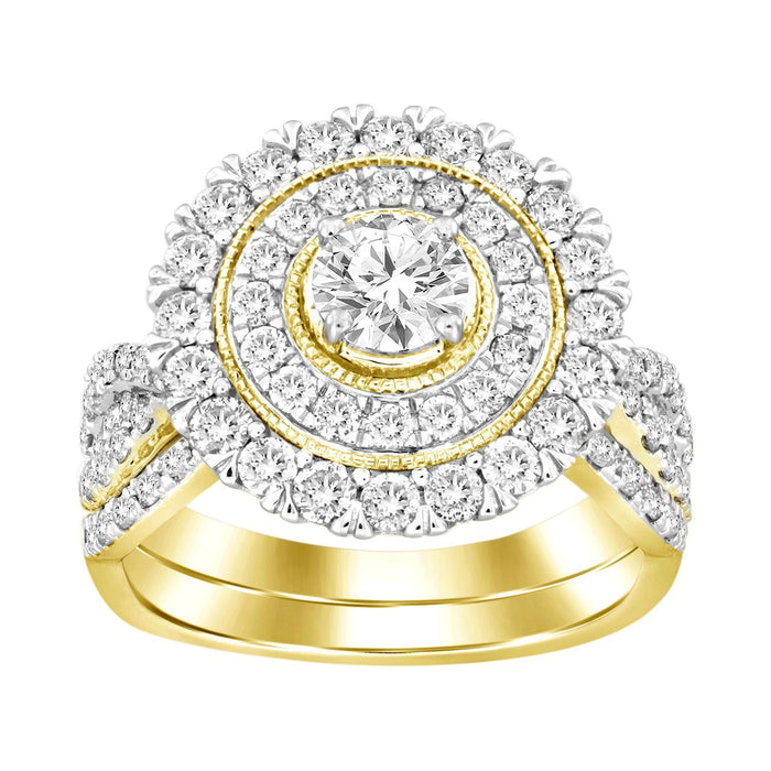 LADIES BRIDAL RING SET 2 CT ROUND/DIAMOND 14K YELLOW GOLD