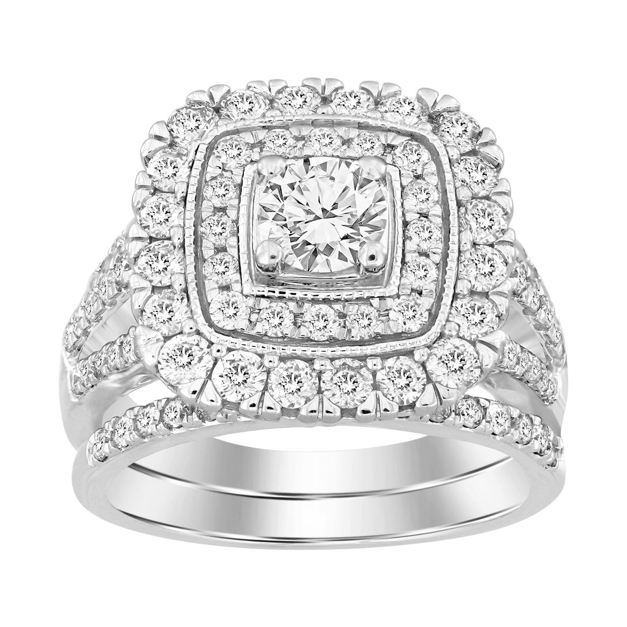 LADIES BRIDAL RING SET 2 CT ROUND DIAMOND 14K WHITE GOLD