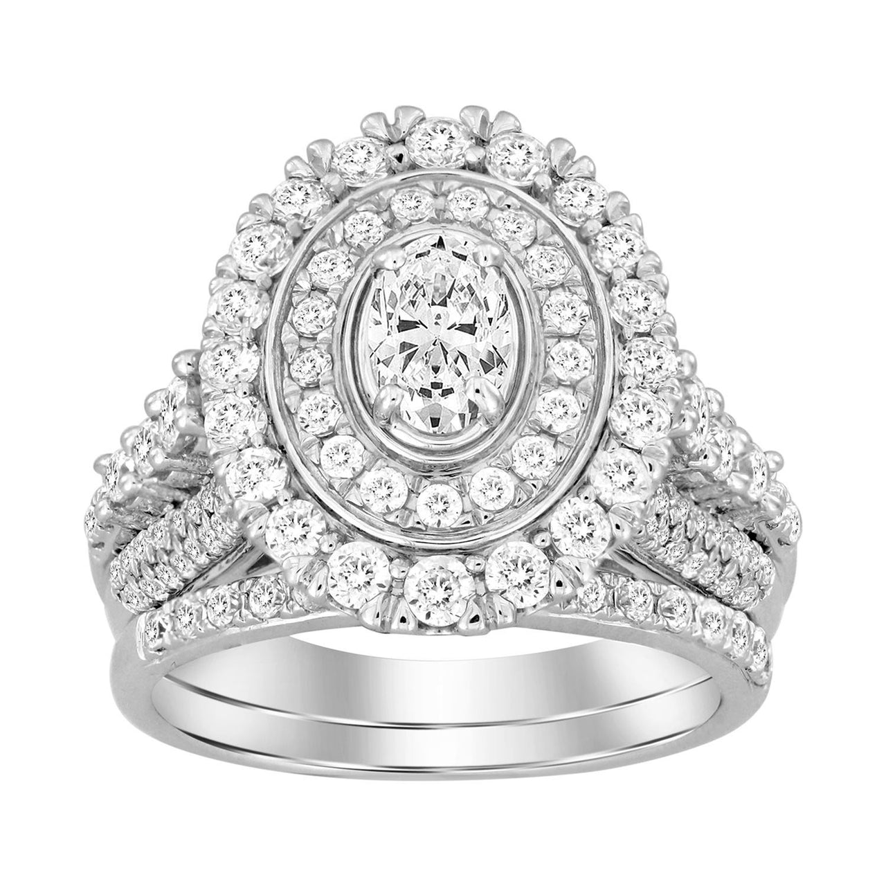 LADIES BRIDAL RING SET 2 CT ROUND/OVAL DIAMOND 14KT WHITE GOLD