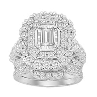 Thumbnail for LADIES BRIDAL RING SET 3 CT ROUND/EMERALD DIAMOND 14K WHITE GOLD